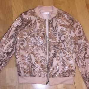 Pink sequin bomber jacket